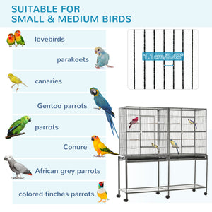 64" Extra Large Bird Cage, Rolling Metal Parrot Cage, Bird House with Detachable Rolling Stand – view 11