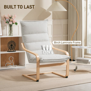 Birch Wood Fabric Modern Armchair, Accent Chair with Curved Leg and Arm for Living Room, Cream White – view 6