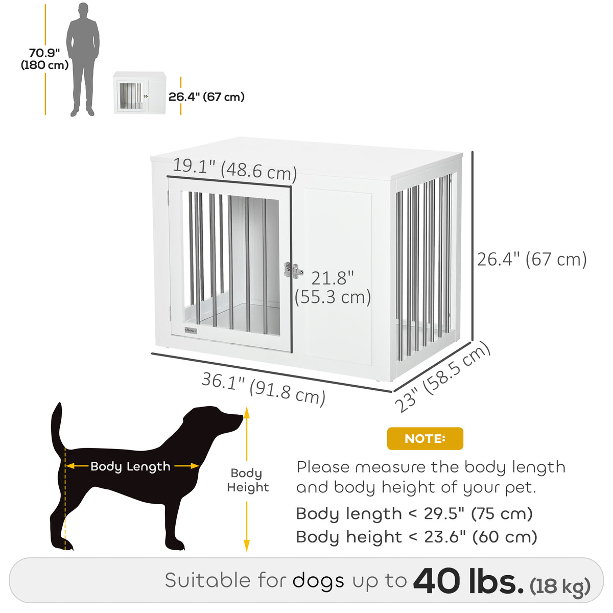 2-in-1 Dog Cage and Side Table, with Two Lockable Doors, for Medium Dogs - White