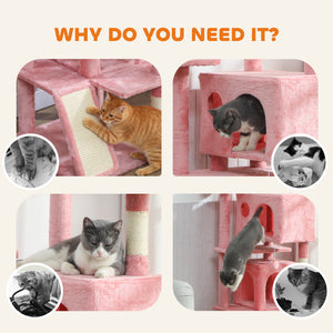 54" Cat Tree, Multi-Level Cat Tower with Scratching Posts, Cat Condos, Bed, Platforms, Ramp, Toy Ball, Beige – view 96