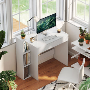 Desk with Storage, Computer Desk with 3 Open Shelves and Drawer White