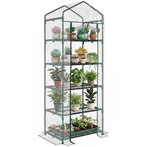 5 Tier Mini Greenhouse, Portable Outdoor Flower Stand with Shelf Clips, Indoor Greenhouse with Steel Frame