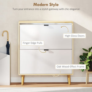 Narrow Shoe Cabinet, High Gloss Shoe Storage Cabinet with 2 Flip Drawers and Adjustable Shelves – view 3