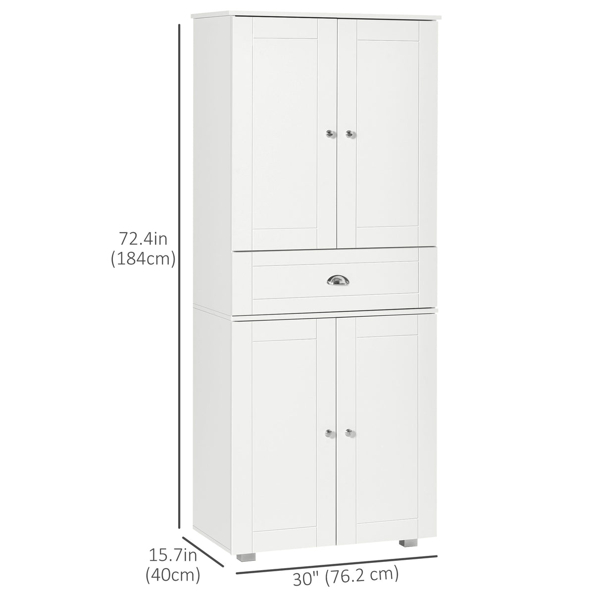 72" Kitchen Pantry Cabinet, Modern Kitchen Pantry Storage Cabinet with 4 Doors and 3 Adjustable Shelves, White