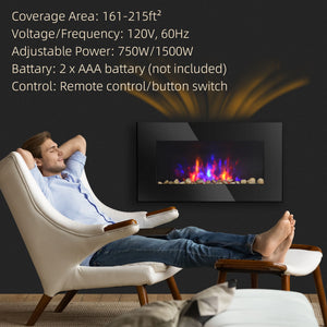 Wall Mounted Fireplace, 28.5 Inch Modern Electric Fireplace with Patented LED Flame Effect and 7 Colors, Black