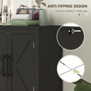Farmhouse Bathroom Storage Cabinet, Bathroom Floor Cabinet with Barn Doors and Adjustable Shelf, Black – view 6