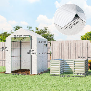 Greenhouse with Raised Garden Bed, Galvanized Metal Planter Box with PE Cover, Roll Up Door – view 9