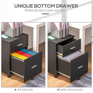 Mobile Filing Cabinet, Vertical File Cabinet with 2 Drawers, Wheels, for Letter or A4 File, Natural