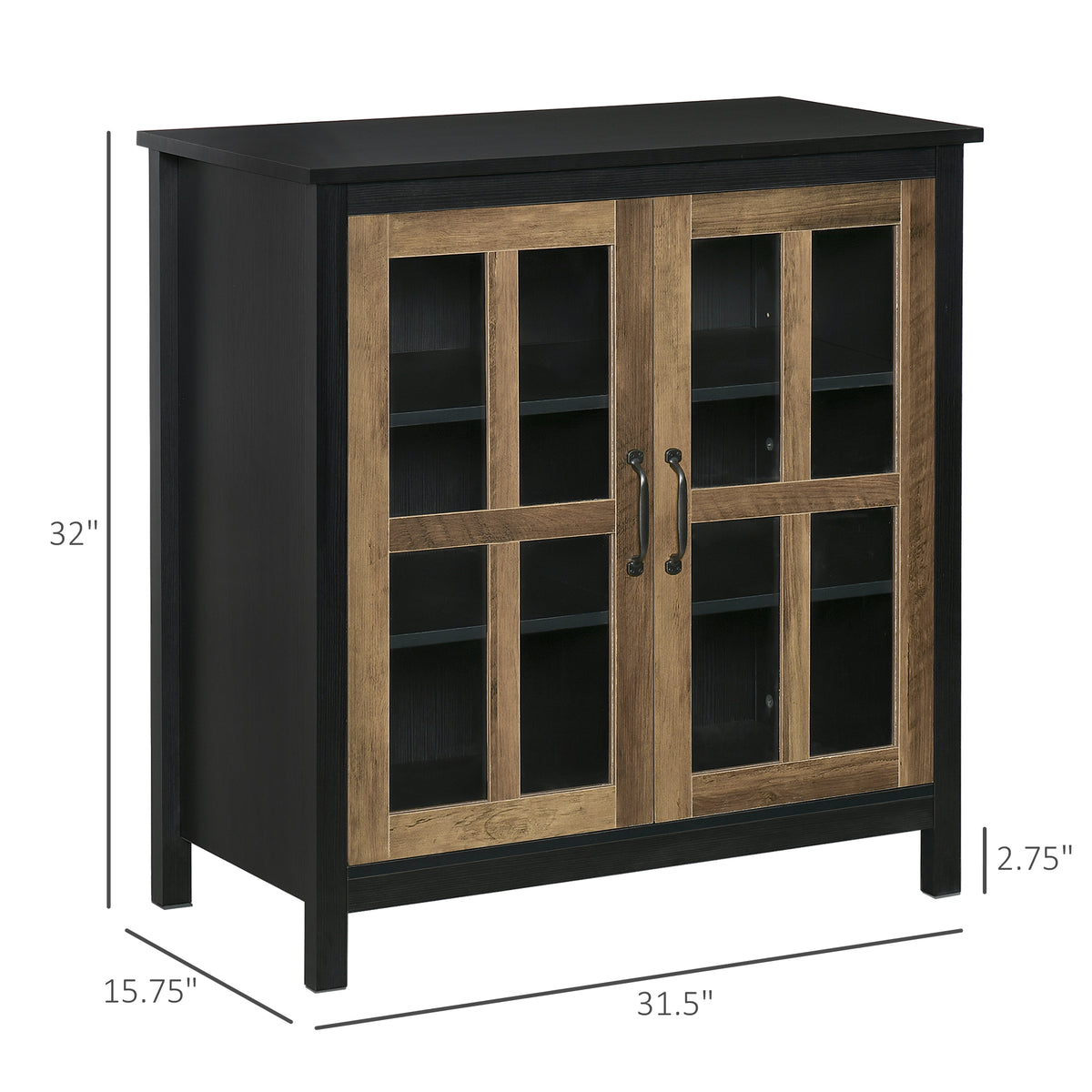 Kitchen Sideboard, Glass Door Buffet Cabinet, Accent Storage Cabinet with 2 Glass Doors and Adjustable Shelf for Dining Room, Living Room, Black Wood Grain