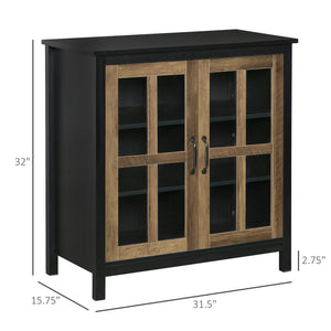 Kitchen Sideboard, Glass Door Buffet Cabinet, Accent Storage Cabinet with 2 Glass Doors and Adjustable Shelf for Dining Room, Living Room, Black Wood Grain