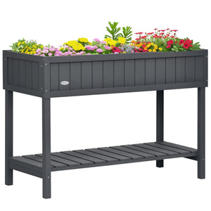 43.25" x 18" x 30" Raised Garden Bed, Wooden Plant Stand with 8 Grid Box, Storage Shelf for Outdoor, Natural Wood Colour