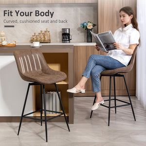 Set of 2 Counter Height Barstools, PU Leather Upholstered Bar Stools with Backrest – view 12