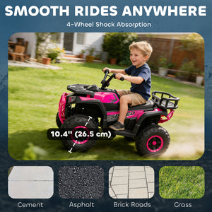 Qaba Kids ATV, 12V Battery Powered Electric Ride on Toy w/ Spring Suspension, Storage Basket, High & Low Speed