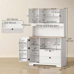 Kitchen Pantry Cabinet, 64" Tall Kitchen Hutch with 3 Cabinets, 2 Drawers, Adjustable Shelves – view 9