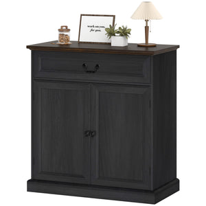 Buffet Cabinet, 32" Farmhouse Sideboard with Thick Top, Quiet Drawer and Adjustable Shelf, White Wood Grain – view 3