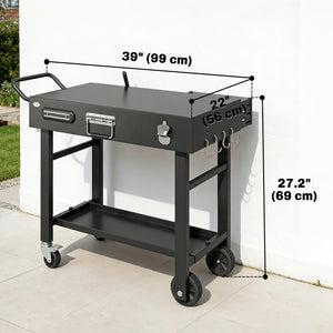 Outdoor Grill Cart, Folding Grill Table with Magnetic Knife Holder, Hooks, Spice Rack, Paper Rack, Black