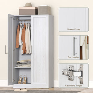 Wardrobe Cabinet with 2 Doors and Hanging Rod, Modern Armoire Wardrobe Closet for Bedroom, Black Wood Effect – view 13