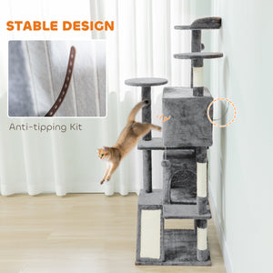 54" Cat Tree, Multi-Level Cat Tower with Scratching Posts, Cat Condos, Bed, Platforms, Ramp, Toy Ball, Beige – view 83