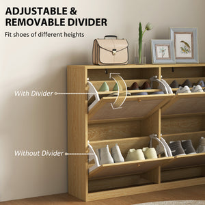 Narrow Shoe Storage Cabinet, Rattan Shoe Cabinet with 4 Flip Drawers and Adjustable Shelves for 20 Pairs – view 4