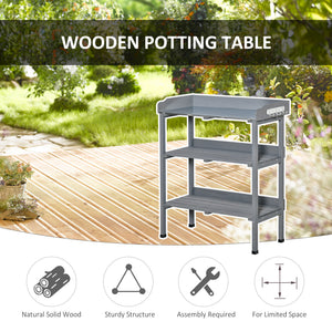 Outdoor Garden Wooden Potting Bench Work Station Table Tool Storage Shelf w/ Hooks, Natural – view 11