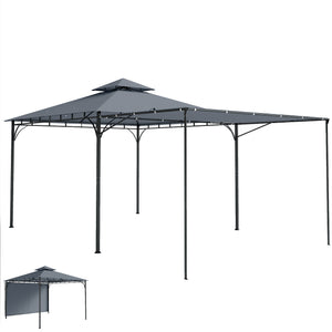 Patio Gazebo with Double Roof Outdoor Gazebo Canopy with Extendable Shade 10.5′ x 10.5′ Dark Grey
