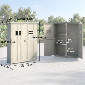 4x1.5ft Wooden Garden Storage Shed, Outdoor Tool Cabinet Organizer with Windows and Double Door, Nature Wood