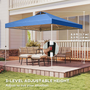 Pop Up Canopy Waterproof Canopy Tent with Carrying Bag for Parties Garden BBQs 9.8' x 9.8', Blue – view 6