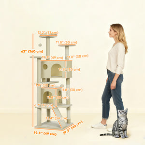 54" Cat Tree, Multi-Level Cat Tower with Scratching Posts, Cat Condos, Bed, Platforms, Ramp, Toy Ball, Beige – view 58