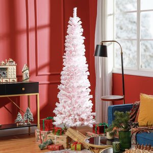 6ft Flocked Christmas Tree, Pencil Christmas Tree with Realistic Branch Tips, Folding Metal Stand, Green – view 28