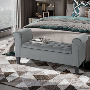 Button Tufted Storage Ottoman Bench, End of Bed Bench with Rolled Arms, Storage Chest for Living Room, Entryway, Grey