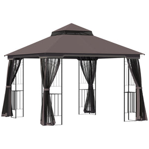 10'x10' Soft-top Patio Gazebo with Double Tier Roof, Mesh Curtains, Display Shelves, Top Hooks, Beige – view 8