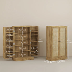 41" Rattan Kitchen Storage Cabinet, Food Pantry Cabinet with 5-Tier Shelf 12 Spice Racks Adjustable Shelves Natural