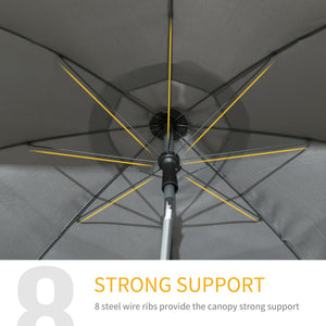 6ft Beach Umbrella, Outdoor Sun Shade Parasol with Push Button Tilt, Ruffled UV50+ Vented Canopy, Dark Grey