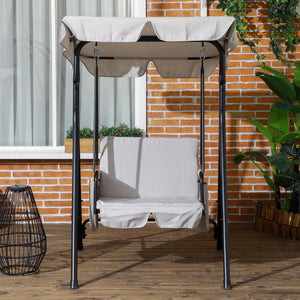 1-Seat Outdoor Porch Swing Patio Swing with Adjustable Canopy, Removable Seat and Back Cushion for Garden, Poolside