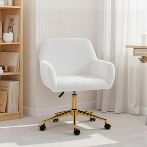 Office Chair, Faux Rabbit Fur Upholstered Vanity Desk Chair, Cream White