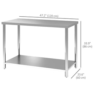 Stainless Steel Workbench, 35 x 24 x 34 Inch, Heavy Duty Work Prep Table with Shelf, Workbench for Kitchen, Garage