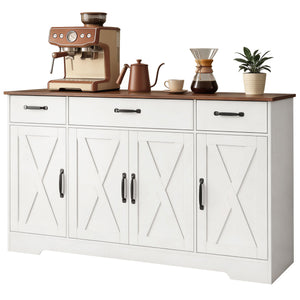 Sideboard Buffet Cabinet, 55" Farmhouse Kitchen Cabinet with 4 Barn Doors, 3 Drawers, 3 Adjustable Shelves – view 8