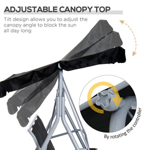 3-Seater Patio Swing, Outdoor Swing Chair, A Frame Porch Swing with Canopy Garden Hammock Glider Bed, Black – view 3