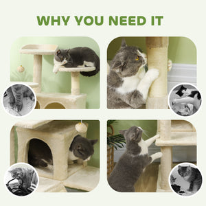 54" Cat Tree, Multi-Level Cat Tower with Scratching Posts, Cat Condos, Bed, Platforms, Ramp, Toy Ball, Beige – view 5