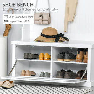 64.5" H Hall Tree with Storage Drawer & Top Shelf, Coat Rack Wooden Entryway Storage Bench Hall Tree Hallway Clothes Bag Coat Rack 4 Hooks, White