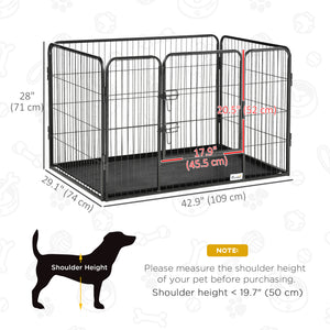 4 Panels Dog Playpen, Heavy Duty Dog Fence, 28" H Portable Pet Playpen with Door Double Locking Latches, Tray, Grey