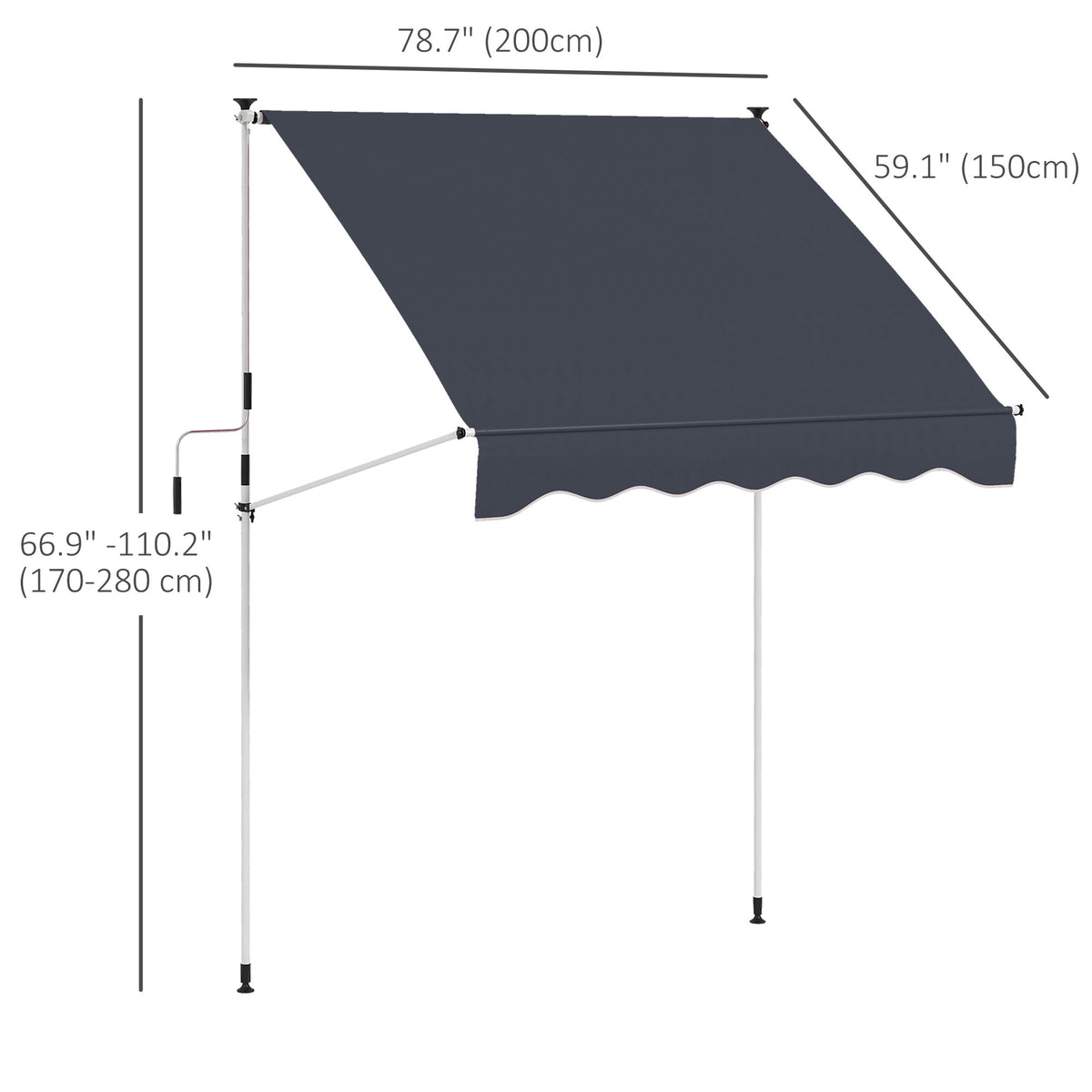 6.6'x5' Manual Retractable Patio Awning Sun Shelter Window Door Deck Canopy, Water Resistant UV Protector – view 2