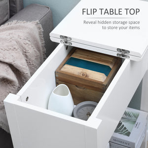 Flip Top End Table, Side Table with Storage Shelf and Cable Management, Narrow Nightstand for Living Room, Bedroom, White