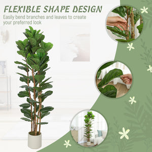 6FT Artificial Fiddle Leaf Fig Tree Set of 2, Fake Potted Tree with Solid Wood Trunks for Indoor Decor, Green