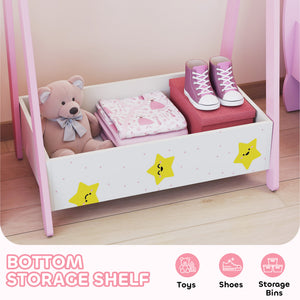 Qaba Kids Clothing Rack with Storage Shelf, Hangers, for Nursery Room, Living Room, Playroom