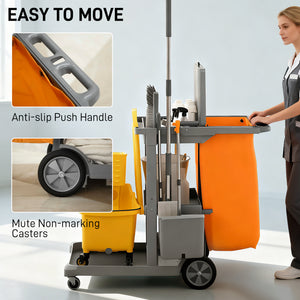 Commercial Janitorial Cart with 3 Tier Shelves, Professional Cleaning Cart with Rubbish Bag with Lid and – view 18