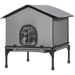 Outdoor Cat House, Waterproof Insulated Cat Kennel with Elevated Base, Foldable Feral Kitty Shelter for Kittens, Grey