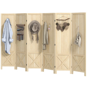 4.7' 3 Panel Wooden Room Divider with Pegboard Display, Folding Privacy Screen for Home Office, Natural – view 29