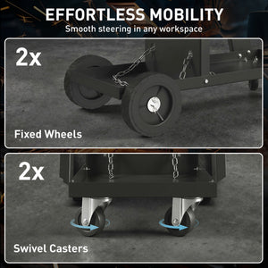 Welding Utility Cart 3-Tier Heavy Duty Rolling Tool Cart with Gas Cylinder Holder Black