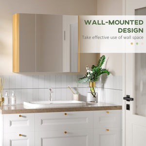 Wall Mounted Medicine Cabinet with Mirror Wall Mirror Cabinet with 3 Doors and Adjustable Storage Shelves Gray